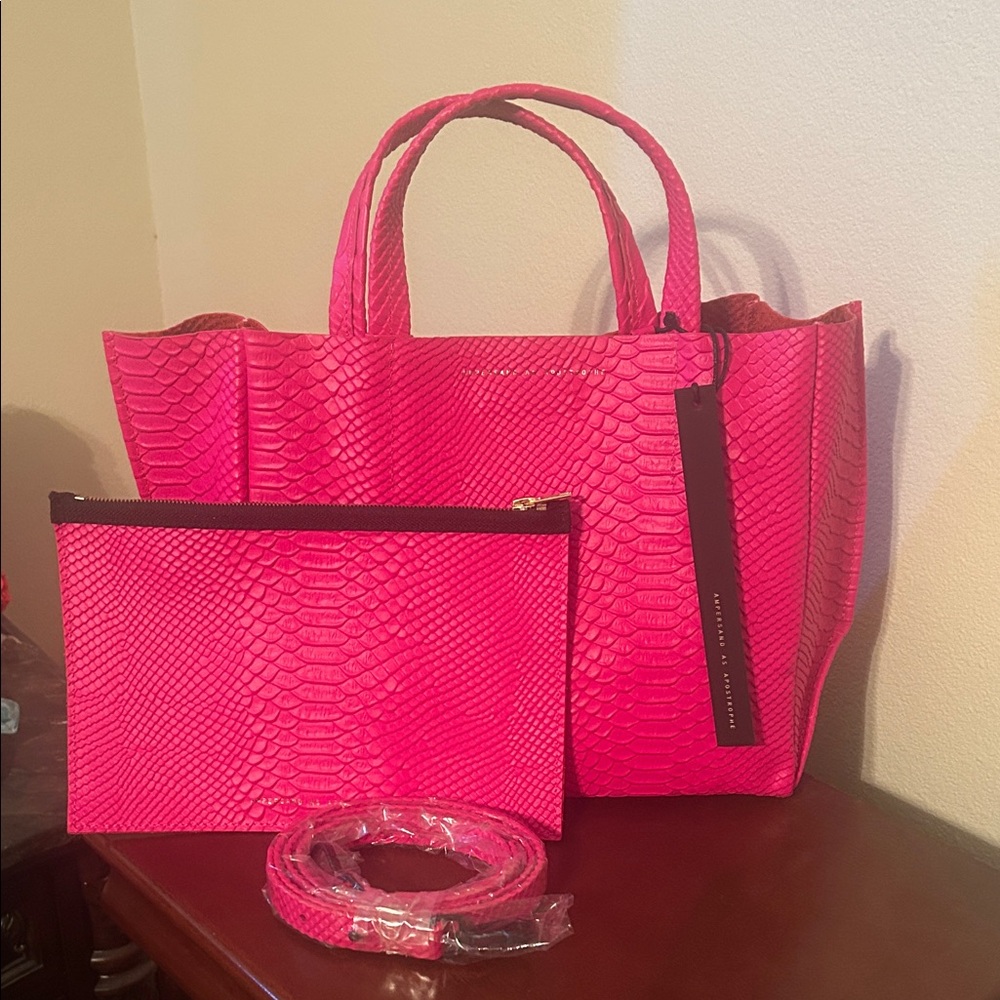 Vibrant Pink Python Textured Tote Bag Set!